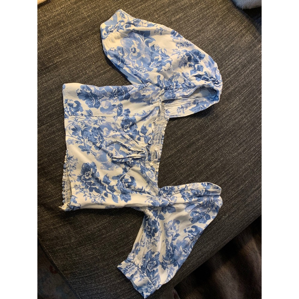 Reformation Blue Floral Smocked Square Neck Puff Sleeve Crop Top Size 10